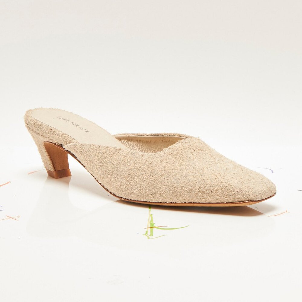 Women's Beige Suede Kitten Heel Mules - Picture 4 of 10